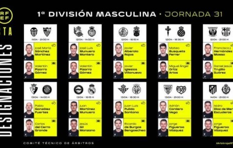 西甲第31轮裁判安排：马埃索执法巴萨，穆努埃拉执法皇马